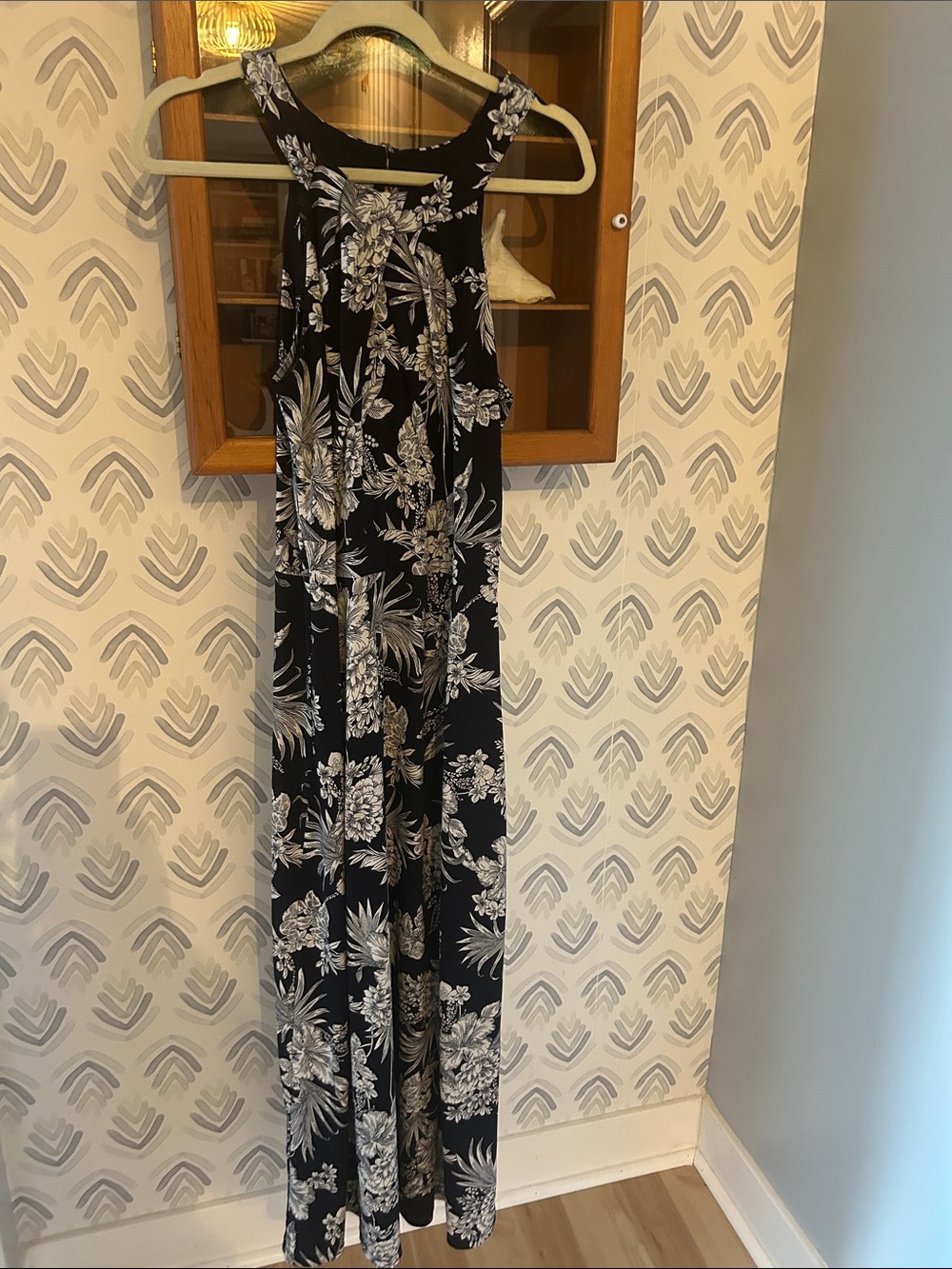 Enfocus Studio Navy Blue Maxi Dress with White Floral Print